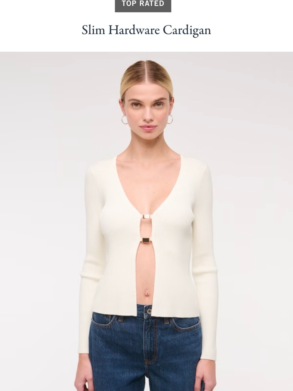 Abercrombie & Fitch Slim Hardware Cardigan in Ivory